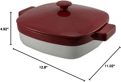 Vista 3 de KitchenAid Streamline Ceramic - Cazuela para hornear de 1.9 cuartos de galón, color rojo imperio