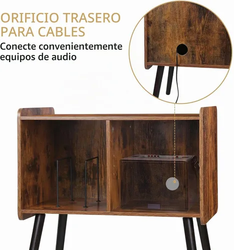 Vista 6 de Possile - Soporte para tocadiscos con almacenamiento para discos de vinilo, mesa para tocadiscos de mediados de siglo para sala de estar, dormitorio