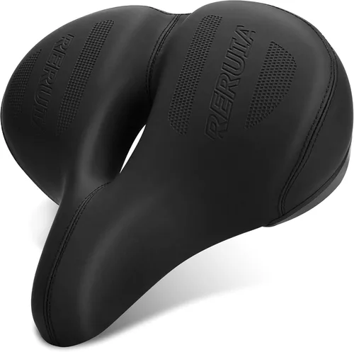 Vista 8 de Asiento de bicicleta grande y cómodo, sillín ancho con absorción de impactos, cojín de bicicleta de ejercicio de gran tamaño con espuma