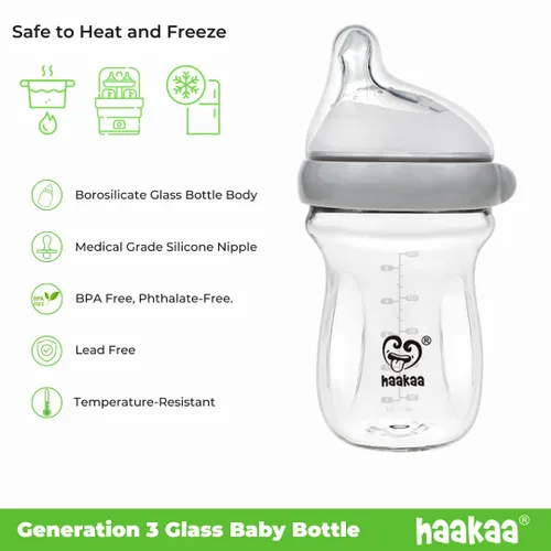 Vista 6 de Haakaa Generation 3 - Biberón de vidrio de 4 oz/4.1 fl oz, paquete de 1 (gris)