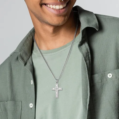 Vista 3 de Dowos Collar de cruz para hombre, collar de cruz para hombre, collar con colgante de cruz de acero inoxidable para hombres, regalos de joyería