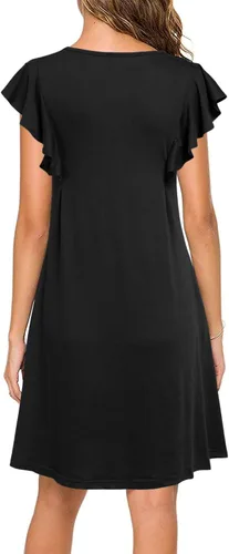 Vista 2 de WOOSEA Vestidos casuales de verano para mujer manga con volantes bolsillos