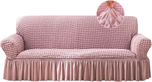 Vista 22 de Jeloris Funda Protectora Elástica para Sofá de Dos Plazas de Fácil Ajuste con Falda, Protector de Muebles Universal Duradero Lavable de Alta Beige