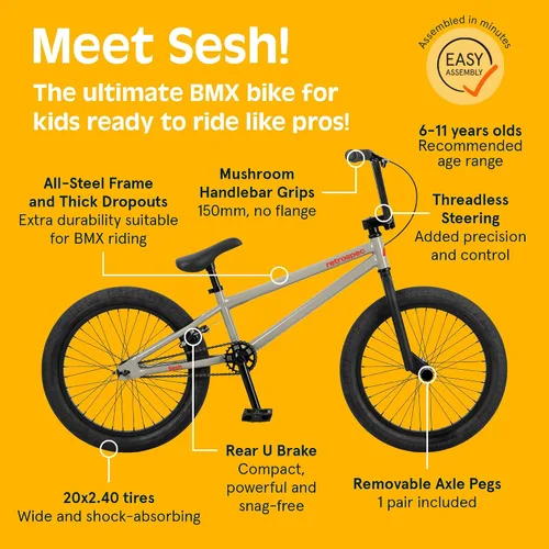 Vista 3 de Retrospec Sesh - Bicicleta BMX para niños de 20 pulgadas, estilo libre, para niños y niñas, con clavijas de eje extraíbles, freno en U, dirección