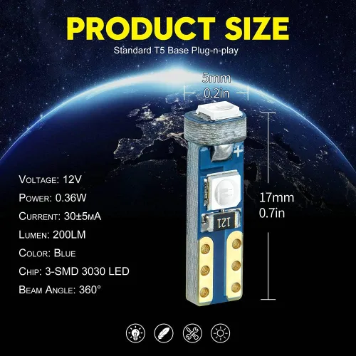 Vista 2 de T5 37 74 Bombilla LED con casquillo de bloqueo de giro PC74 PC37, panel de instrumentos, panel de luz de clúster, paquete de 10 Viene con enchufe