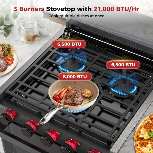 Vista 4 de CAMPLUX Elite - Combo de estufa y horno para RV de 21 pulgadas con protección contra falla de llama, horno de propano para RV de 1.8 pies cúbicos