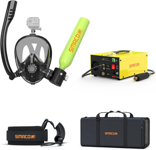Vista 8 de SMACO Mini tanque de buceo con máscara de esnórquel 0.5L tanque de buceo pequeño portátil con máscara de buceo de cara completa, reutilizable
