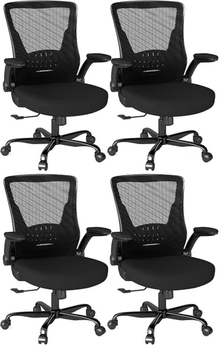 Vista 10 de Silla de oficina ergonómica, silla de escritorio de malla con altura ajustable y reposabrazos abatibles, cómoda silla de computadora para largas