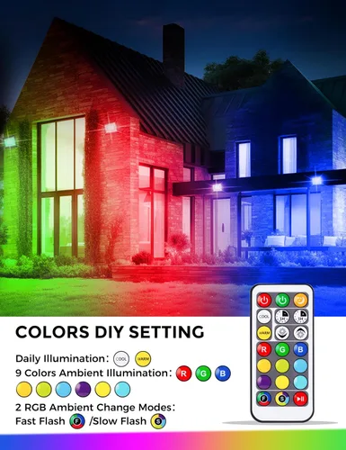 Vista 3 de L LOHAS LED Luz de Inundación LED RGB para Exteriores, 25W Luces de Fiesta DIY que Cambian de Color con Control Remoto, Luz de Patio
