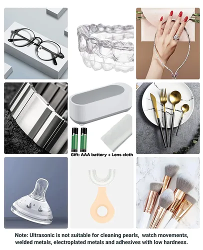 Vista 7 de Limpiador ultrasónico de joyas Máquina de limpieza doméstica profesional portátil para joyas, anteojos, anillos, plata, retenedor, monedas