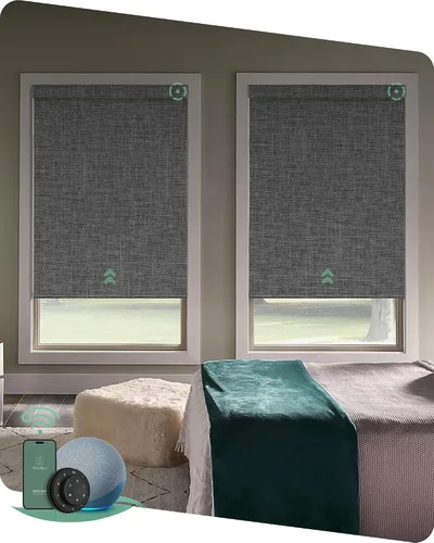 Vista 26 de Yoolax Persianas motorizadas con control remoto, persianas inteligentes opacas con control remoto, cortinas eléctricas compatibles con Alexa
