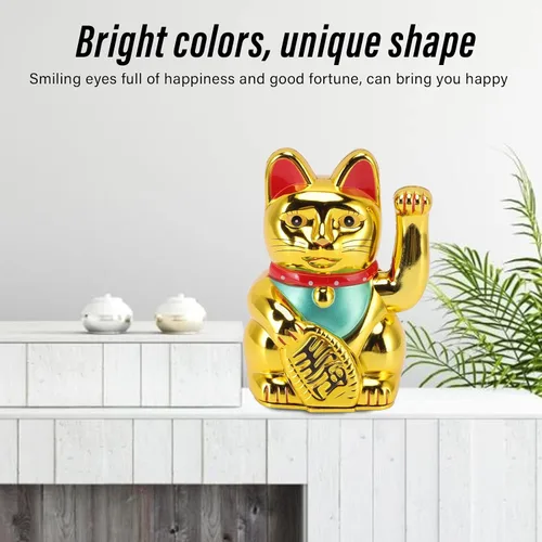 Vista 7 de Lucky Fortune Cat, gato de la suerte japonés con brazo agitado, figura de gato de buena suerte de Feng Shui, funciona con pilas, adorno