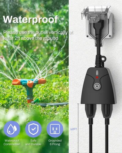 Vista 3 de HBN - Enchufe de toma múltiple con control remoto inalámbrico para exteriores, regleta de enchufes resistente a la intemperie, enchufes eléctricos