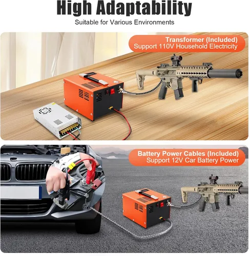 Vista 5 de Compresores de aire Pcp, compresor portátil de 12 V, 30 pistolas de aire de alta presión Mpa 250w Motor 12500rpm Ventilador de enfriamiento 4500psi