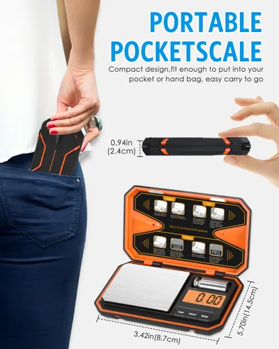 Vista 5 de AMIR Báscula digital de bolsillo, báscula de alta precisión de 17.64 oz x 0.00 oz con pantalla LCD, báscula digital de alimentos con función