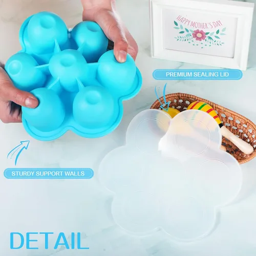 Vista 4 de Potchen Bandeja de silicona para congelador de alimentos para bebés, 4 unidades, apilable, reutilizable, de 2.5 onzas, bandeja de almacenamiento
