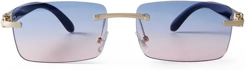 Vista 2 de Lentes de sol rectangulares de metal dorado con lente tintada, patillas de madera de los años 90, gafas retro para mujeres y hombres