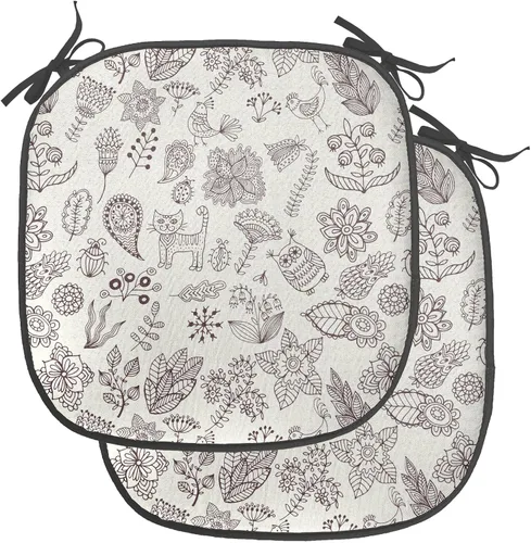 Vista 161 de Ambesonne Cojín de asiento para silla de flores, detalles florales con hojas y remolinos, estampado artístico romántico y vívido y vibrante