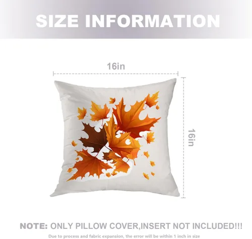 Vista 5 de Autumn Maple Leaves Throw Pillow Covers, Fall Orange red Leaves Cushion Cases Digital Blended Hidden Zipperl Decorative Pillow Covers Square 16X16
