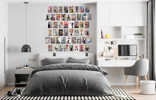 Vista 3 de Libemz, Bansky - Kit de collage estético de pared de 50 piezas, 4 x 6 pulgadas, graffiti indie, hippie, Trippy colorido, kit de collage de pared
