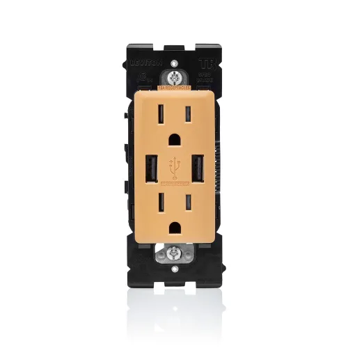 Vista 4 de Leviton RUAA1-CA Renu Cargador USB/toma dúplex resistente a manipulaciones, 15A-125VAC, Café Latte