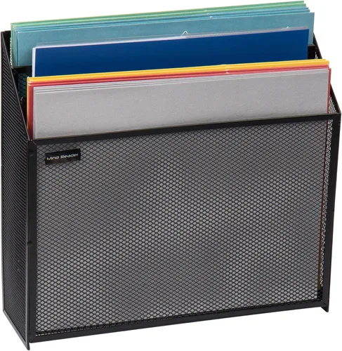 Vista 4 de Mind Reader Organizador de archivos de malla metálica, negro, 3 niveles, escritorio, estilo moderno, paquete de 4