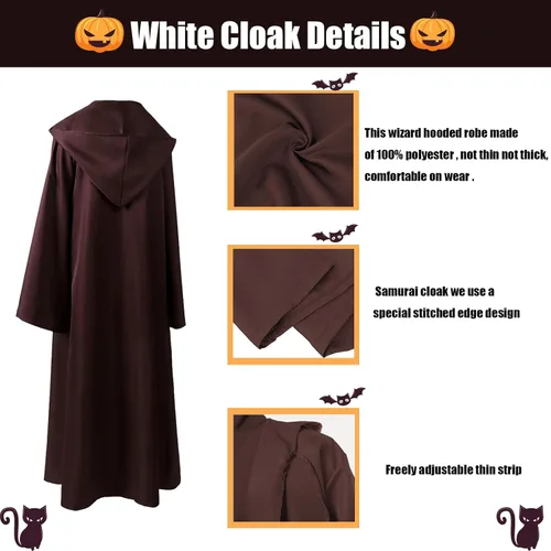 Vista 3 de Túnica con capucha para hombre, capa de caballero, disfraz de Halloween, túnica con capucha, capa de cosplay