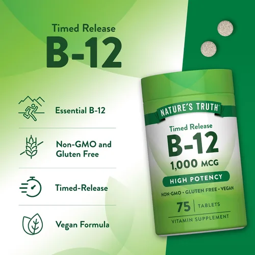 Vista 5 de Nature's Truth Vitamina B12 1000 mcg 75 tabletas de liberación temporal Suplemento vegano, sin OMG y sin gluten