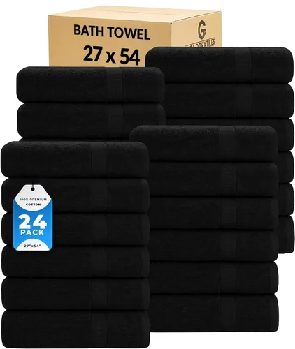 Vista 54 de GOLD TEXTILES Juego de 24 toallas de baño negras de alta absorción, multiusos, secado rápido, para piscina, gimnasio, hotel, spa