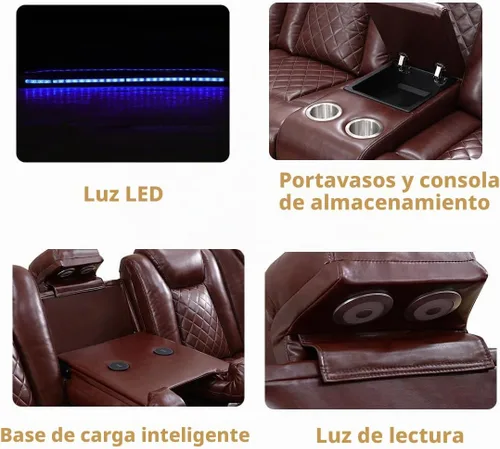 Vista 3 de Juego de sofá modular reclinable eléctrico con luz LED, sofás seccionales de cuero, juegos de muebles de sala de estar, modernos juegos de sofá