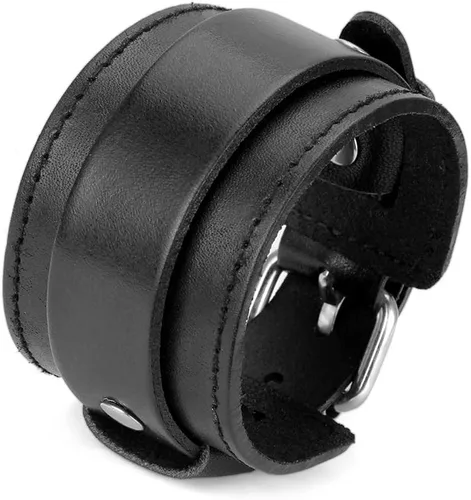 Vista 11 de Pulsera de cuero para hombre, brazaletes de cuero punk, pulsera de cuero negro para mujer