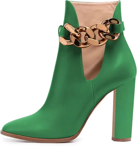 Vista 2 de FSJ Botas de tobillo con puntera puntiaguda para mujer tacón grueso cómodas ajustables con hebilla tallas 4-15 de EE UU