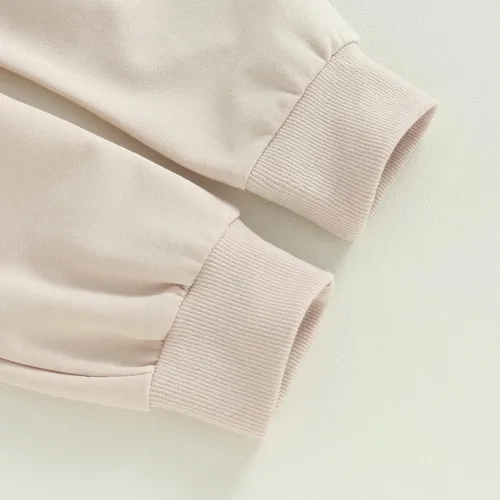 Vista 7 de Conjunto de 2 piezas de sudadera de manga larga para bebé niño y niña, color liso, 2 piezas, para otoño e invierno