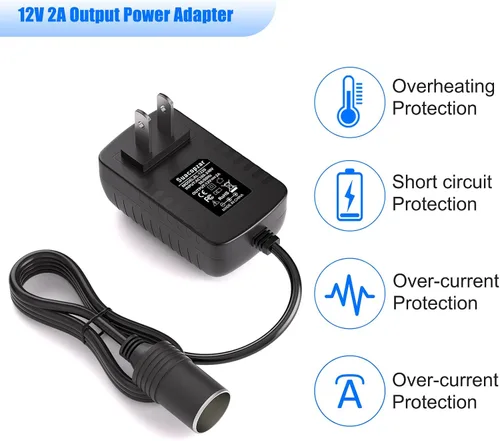 Vista 4 de Convertidor de CA a CC de 12 V 24 W, enchufe para encendedor de cigarrillos de automóvil, 100-240V a 12V 2A AC/DC adaptador de alimentación