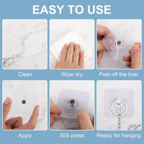Vista 5 de 30 piezas de ganchos de pared autoadhesivos sin necesidad de perforación para colgar, ganchos adhesivos sin dejar rastro para marcos sin usar clavos