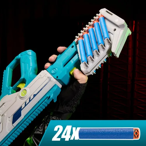 Vista 5 de Nerf Rebel Ops Deadeye Blaster, 24 dardos de espuma Nerf Elite, Shieldstock y accesorios de barril de alcance, juguetes de regalo para niños, a