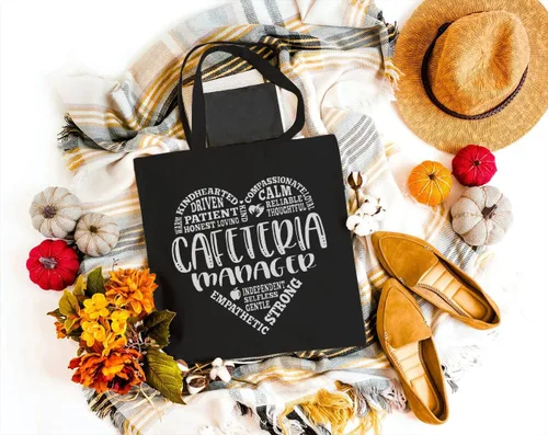 Vista 2 de Cafeteria Manager - Bolsa de lona para mujer, diseño estético de corazón, reutilizable, bolsas de compras, almuerzo, regalos para mujer