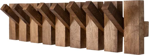 Vista 5 de Perchero hecho a mano de madera de nogal maciza – Ganchos abatibles montados en la pared para chaquetas, sombreros, toallas y bolsas – Organizador