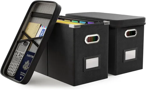 Vista 8 de Oterri Caja organizadora de archivos con tapa, caja de archivos colgante con bolsillo de malla, caja organizadora de documentos para archivos