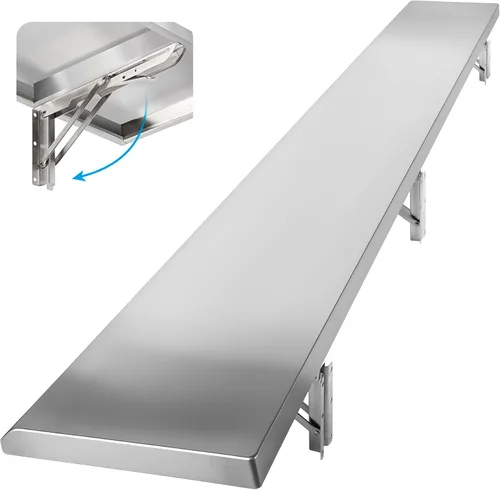 Vista 12 de Estante Plegable de Concesión 24" x 12", Estante Desplegable Plegable de Acero Inoxidable para Servir Alimentos para Ventanas de Concesión