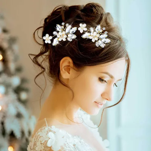 Vista 4 de Geosar 8 pinzas para el pelo de boda, horquillas doradas para el pelo de novia con flores de diamantes de imitación, accesorio de novia para mujeres