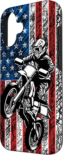 Vista 2 de Funda vintage con bandera estadounidense para iPhone 16 Motocross Dirt Bike