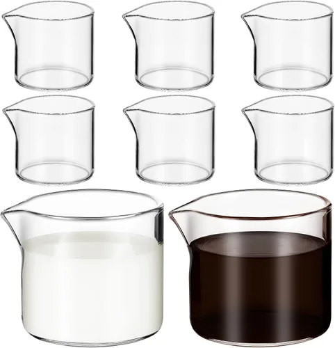 Vista 8 de Suclain 8 piezas de 4 onzas de crema de vidrio pequeño jarra de leche vertido de leche, estilo mango