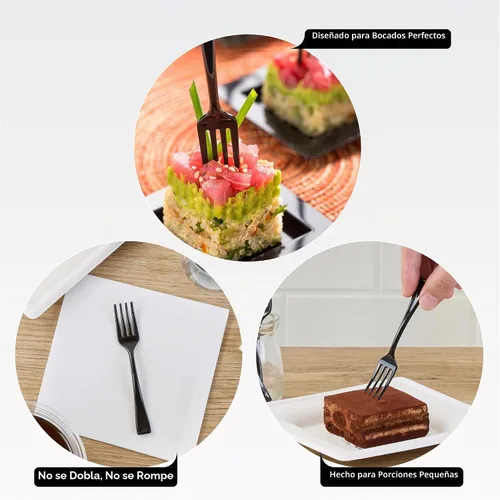 Vista 3 de Restaurantware - Mini tenedor de plástico negro, 4 pulgadas, 100
