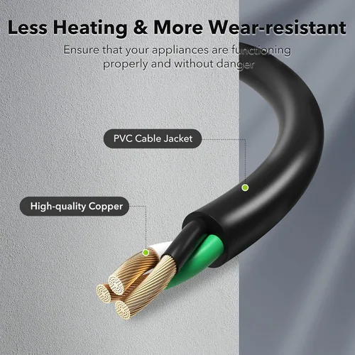 Vista 4 de BN-LINK Cable de extensión de 3 pies para interiores y exteriores 16/3 SJTW, paquete de 2, negro, cubierta de cable de PVC, 3 clavijas, resistente a