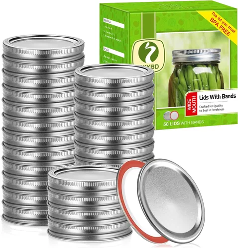 Vista 9 de 100 unidades/50 juegos de tapas y anillos para conservas de boca regular, tapas premium de tarro Mason con bandas/anillos para Ball, tarros Kerr