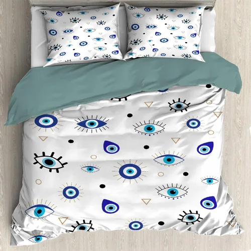 Vista 10 de Funda de edredón de 3 piezas con patrón de mal de ojo, tamaño individual de 68 x 87 pulgadas con 2 fundas de almohada, juego de funda de edredón