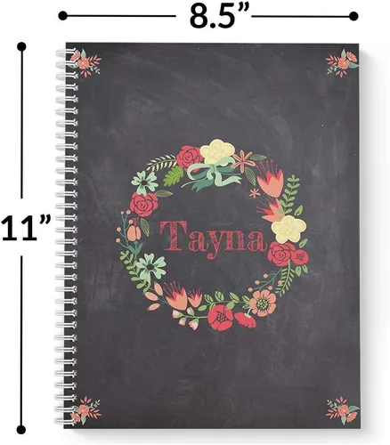 Vista 3 de Cuaderno personalizado de corona floral de tapa dura, acabado mate satinado, 120 páginas del papel seleccionado, coloque espiral plana de alambre.