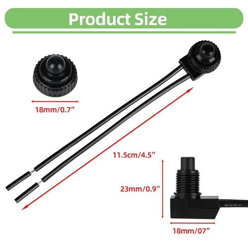 Vista 6 de Paquete de 2 interruptores de botón impermeables IP67, 12V CC 3A Negro