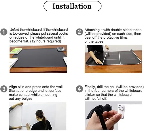 Vista 7 de ZHIDIAN Papel de contacto magnético para pizarra blanca para pared, 94 x 48 pulgadas, adhesivo magnético de borrado en seco con respaldo no adhesivo